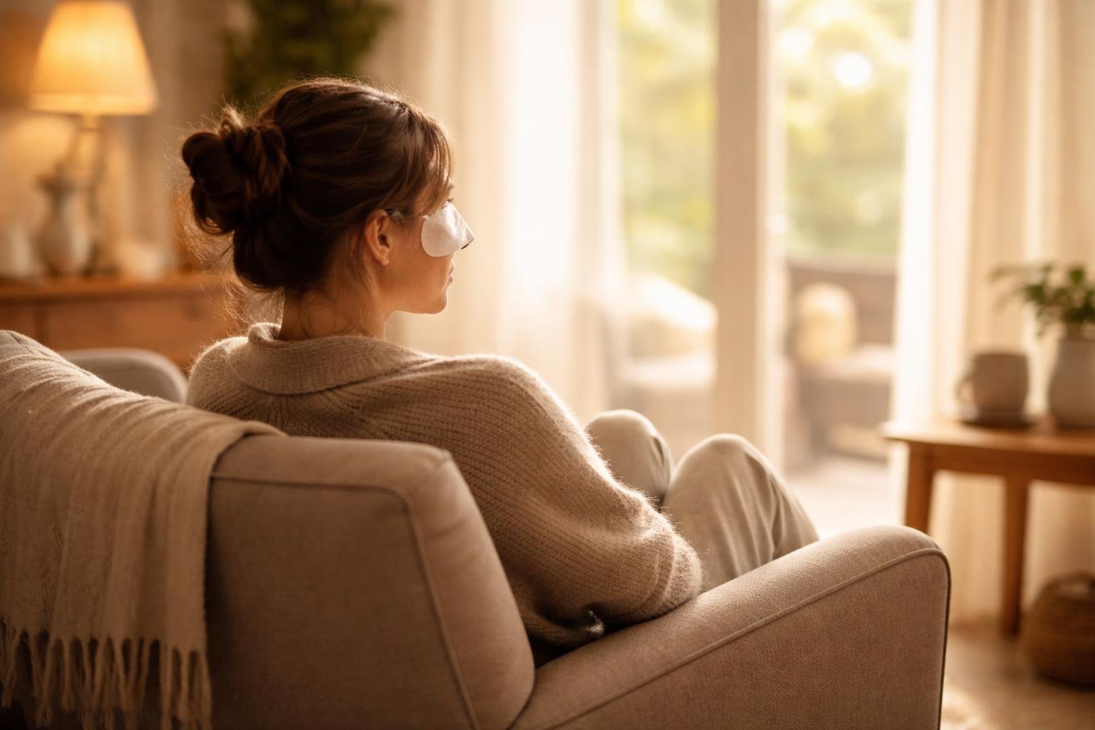 personne-fauteuil-bandages-nez-fenetre